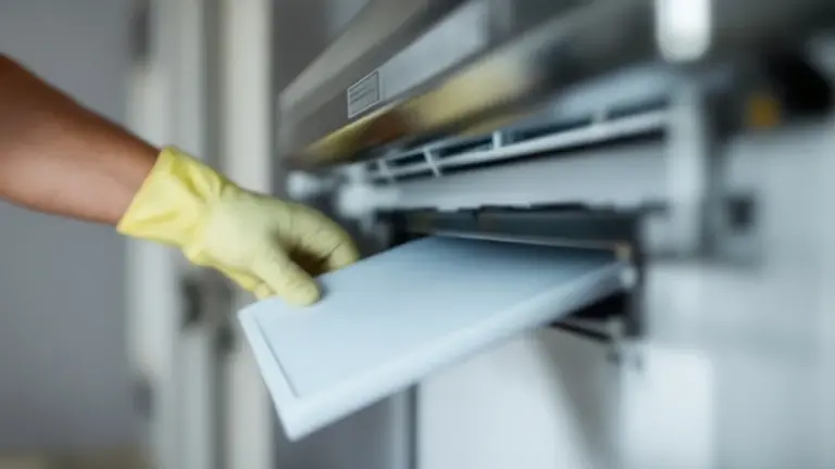 Technician in protective gloves inserting paper into office printer